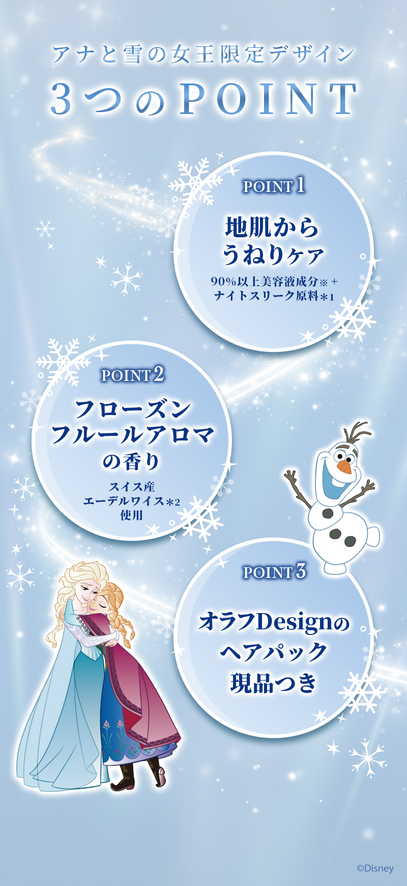 アナと雪の女王限定デザイン 3つのPOINT